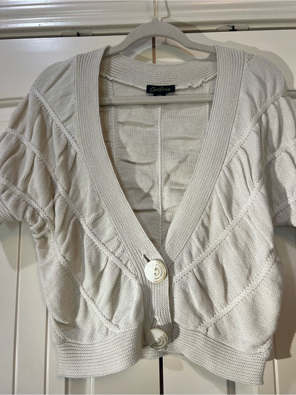 Colette Cream Short-Sleeve Cropped Buttoned Knit Cardigan Shrug Bolero-Size Med - Picture 2 of 9